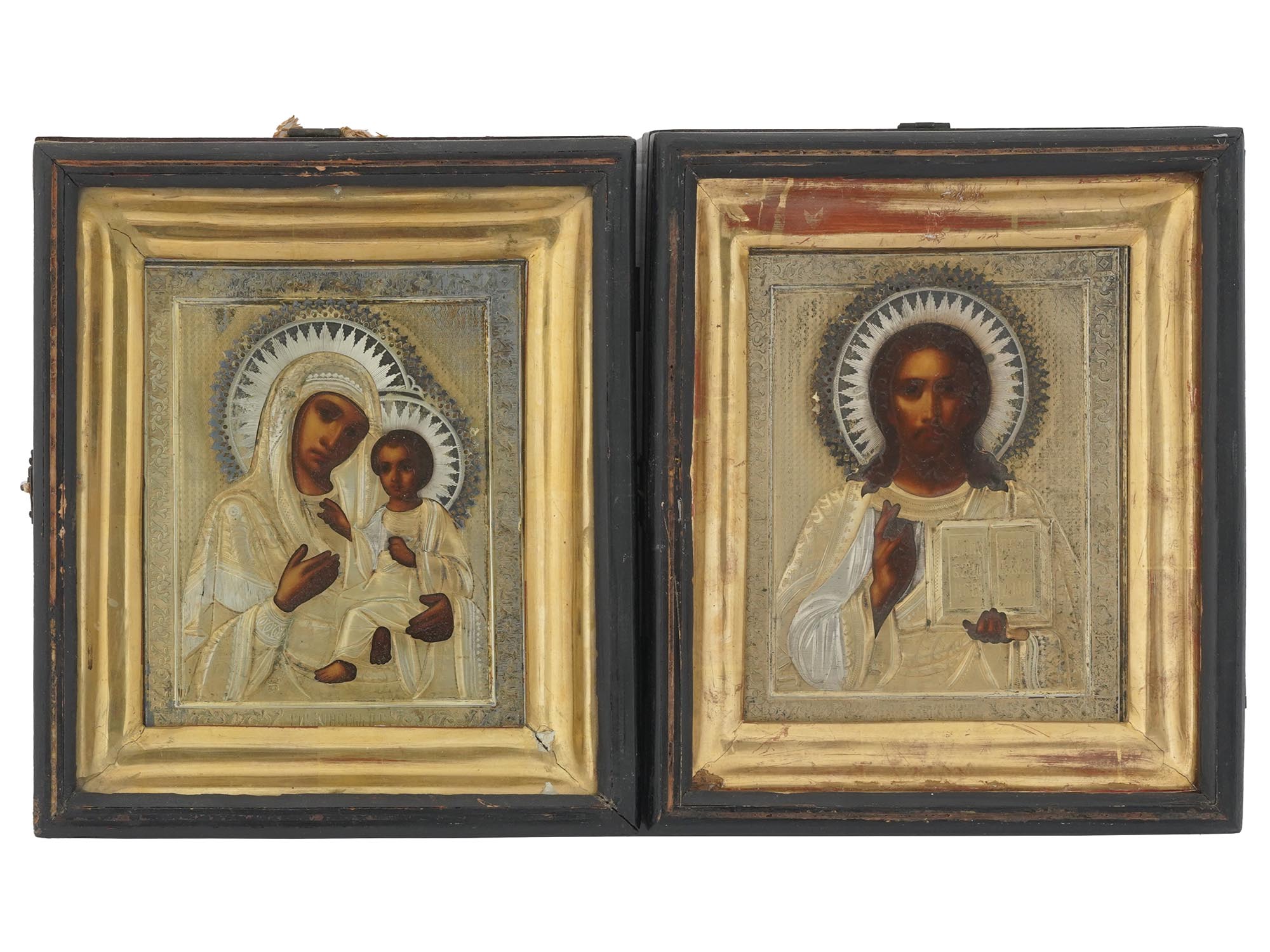 ANTIQUE RUSSIAN GILT SILVER WEDDING ICON PAIR PIC-